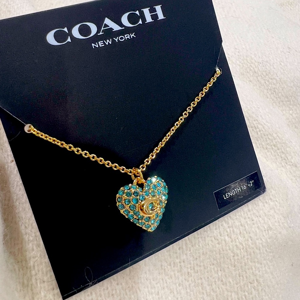 Coach Blue Crystalf Heart necklace